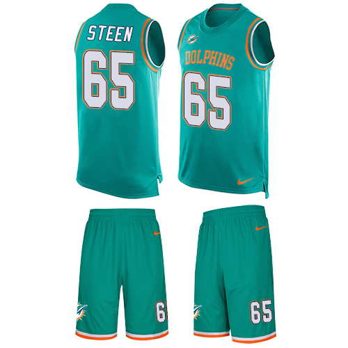 Men's Limited Anthony Steen Nike Jersey Aqua Green - #65 Tank Top Suit NFL Miami Dolphins